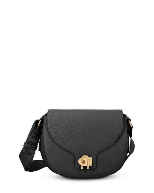 Furla Logo Plaque Foldover-Top Shoulder Bag in Black | Lyst