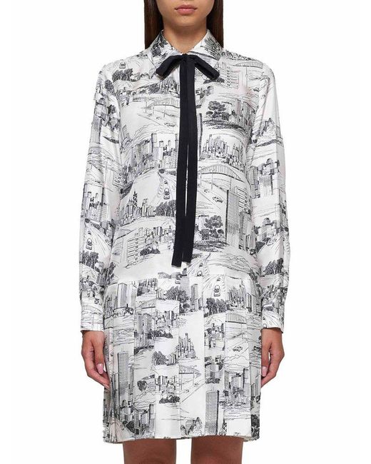 【送料&関税込】Max Mara Allover Patterned Longsleeved Dress Long printed silk dress, rust | 