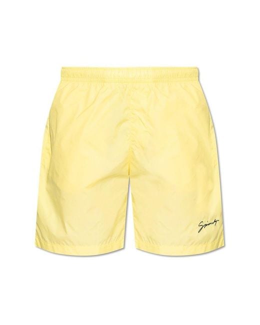 Givenchy Yellow Logo Embroidered Elastic-Waist Swim Shorts for men