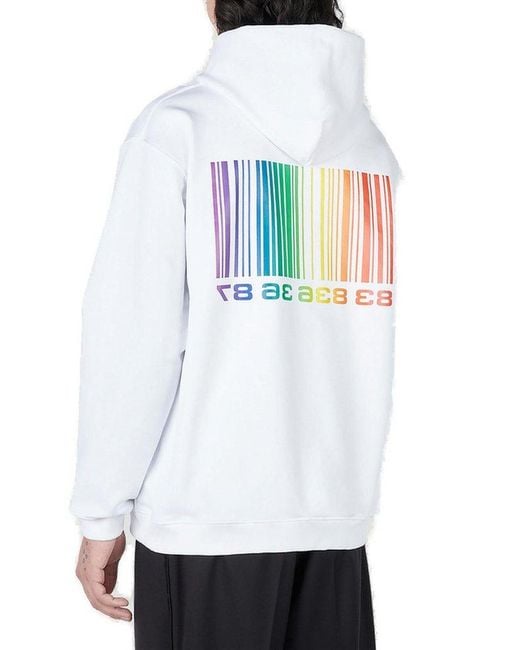 VTMNTS White Barcode-Printed Drawstring Hoodie for men