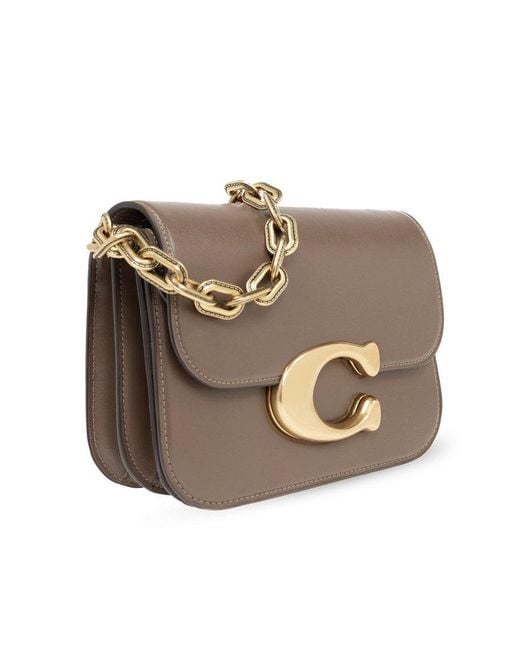 COACH Gray Idol Logo Plaque Chained Shoulder Bag