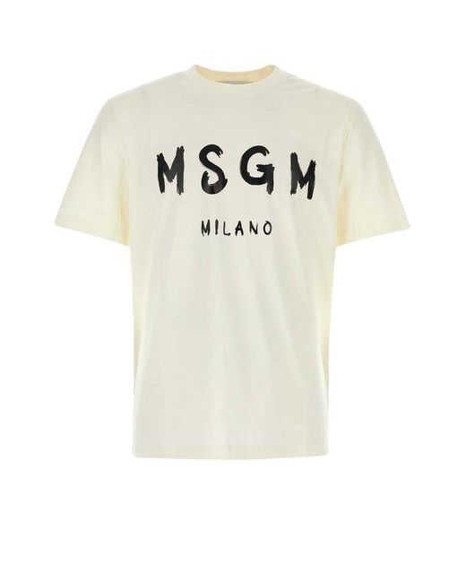 MSGM White Cream Cotton T-Shirt for men