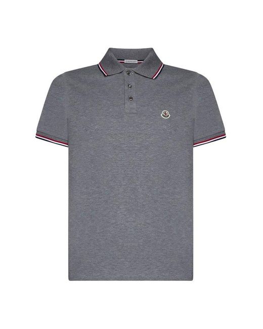 Moncler Gray Logo-patch Cotton Polo Shirt for men