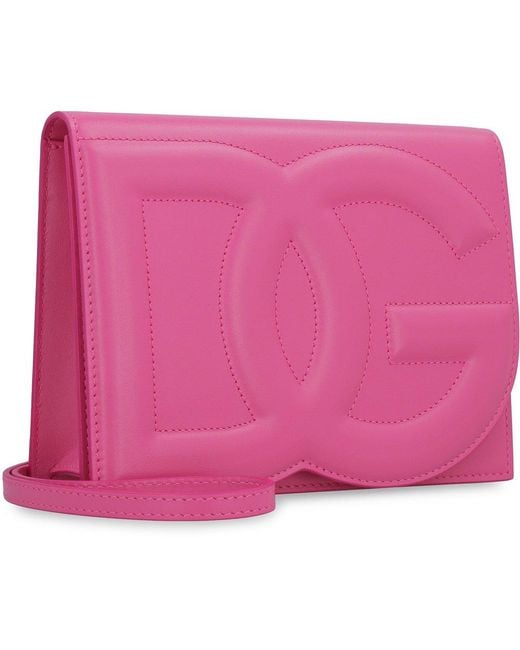 Dolce & Gabbana Pink Logo Embossed Foldover Top Crossbody Bag