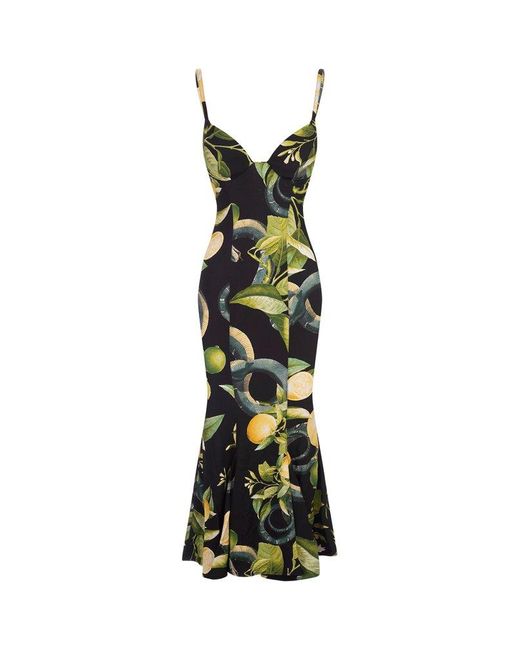 Roberto Cavalli Green Dress With Straps And Lemon Print