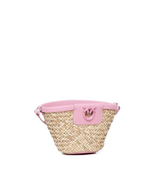 Pinko Pink Love Summer Raffia Bucket Bag