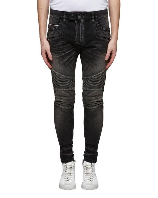Balmain Black Textured Skinny Jeans for men