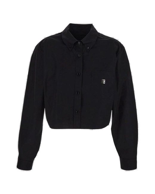 Givenchy Black Logo Plaque Cropped Shirt