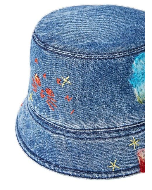 Marni Blue Mohair-patches Bucket Hat