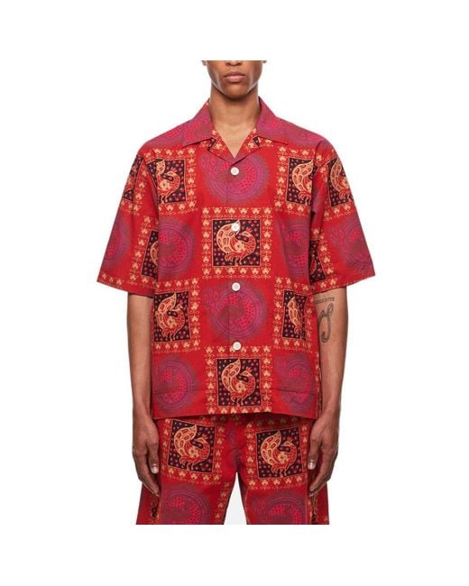 Needles Red Batik Cabana Cuban Short-sleeved Shirt for men