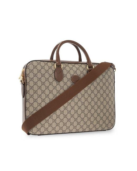 Gucci Interlocking G Monogram Laptop Bag in Brown for Men | Lyst