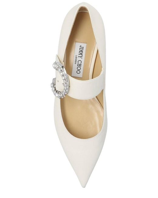 Jimmy Choo White Melva Pointed Toe Ballerina Shoes