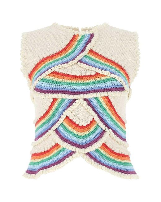 Loewe White Rainbow Crochet Crewneck Knitted Vest