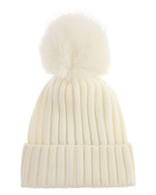 Moncler White Hat With Pom Pom
