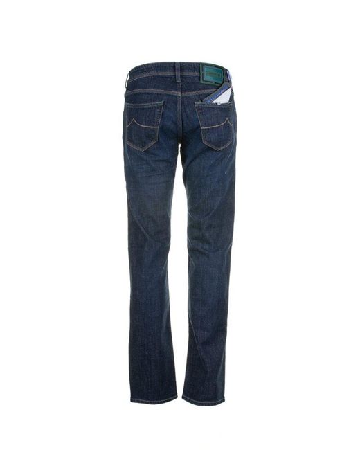 Jacob Cohen Blue Nick Logo Patch Mid-Rise Jeans for men