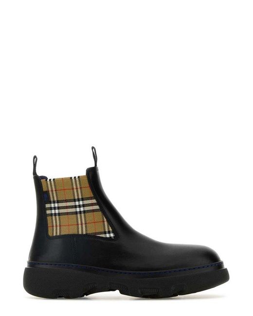 Burberry Black Check Pattern Ankle Boots for men