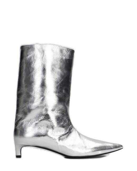 Jil Sander White Metallic Effect Pointed Toe Ankle Boot