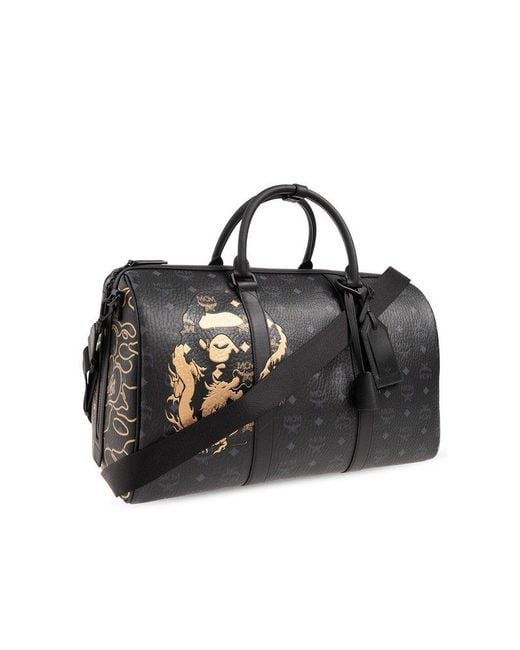 MCM Black X Bape Logo Printed Dragon-detailed Luggage for men
