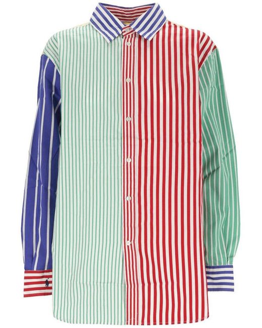 Polo Ralph Lauren Red Striped Curved Hem Poplin Shirt