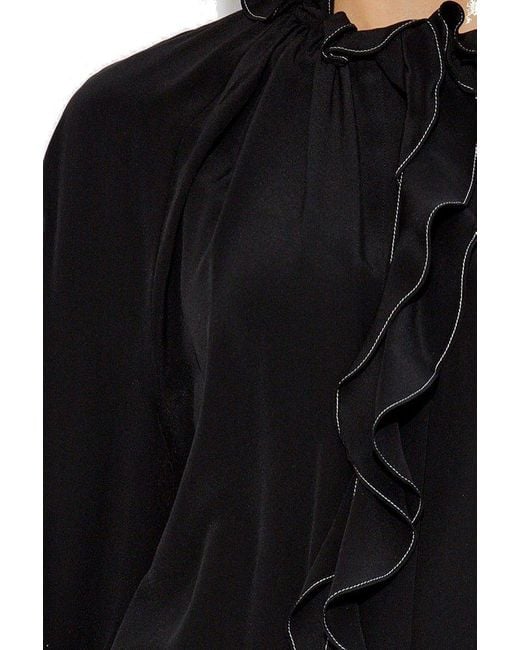 Victoria Beckham Black Silk Shirt With Ruffles