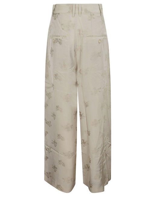Uma Wang White Floral Print Wide-leg Trousers