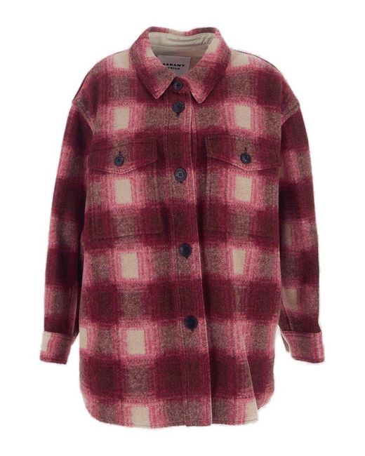Isabel Marant Red Harveli Checked Buttoned Coat