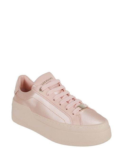 Ferragamo Pink Lace-up Wedge Sneakers