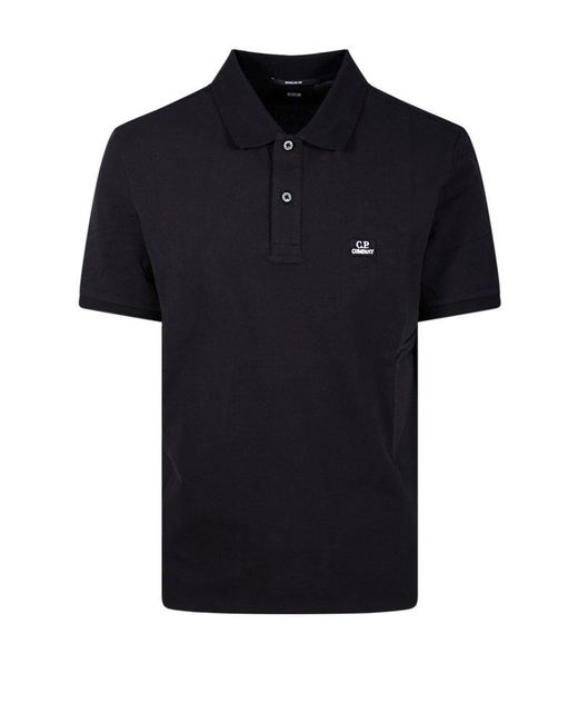 C P Company Black Logo Patch Polo Shirt for men