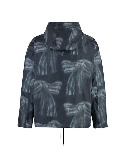 Acne Blue Hooded All-over Printed Raincoat for men
