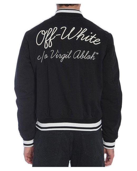 Off-White c/o Virgil Abloh Black Script Button-Up Varsity Jacket for men