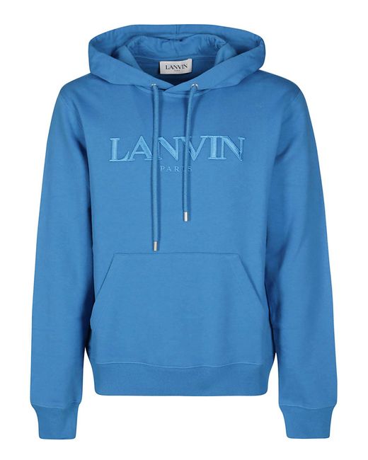 Lanvin Cotton Logo Embroidered Hoodie in Blue for Men - Lyst