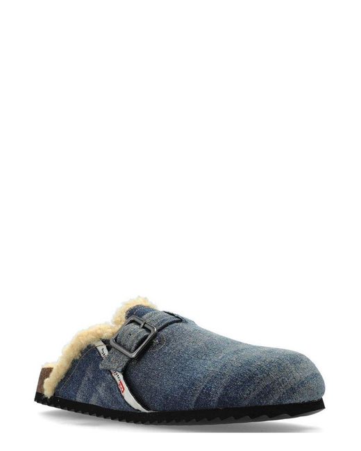 DIESEL Blue D-Woodstock X Faded Slip-On Slippers for men
