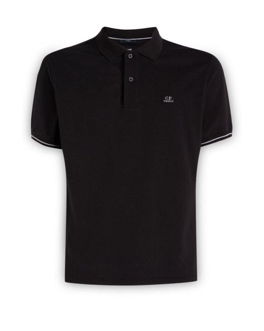 C P Company Black Logo Detailed Polo Shirt for men