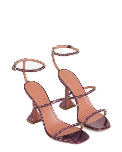 AMINA MUADDI Pink Crystal Embellished Gilda Strappy Sandals