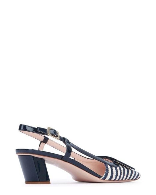 Roger Vivier White Striped Slingback Pumps