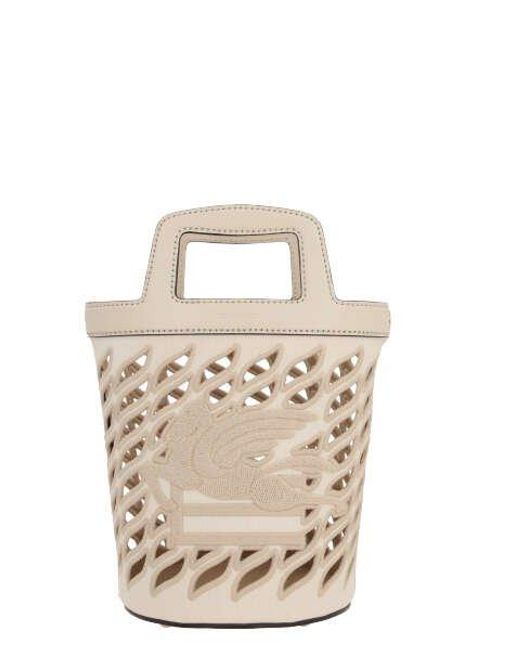 Etro Natural Logo Embroidered Cut-out Detailed Bucket Bag