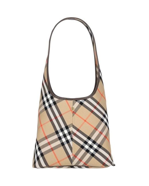 Burberry White Check Printed Hobo Bag