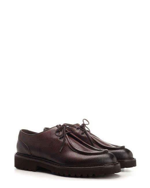 Doucal's Brown Almond Toe Lace-up Shoes for men