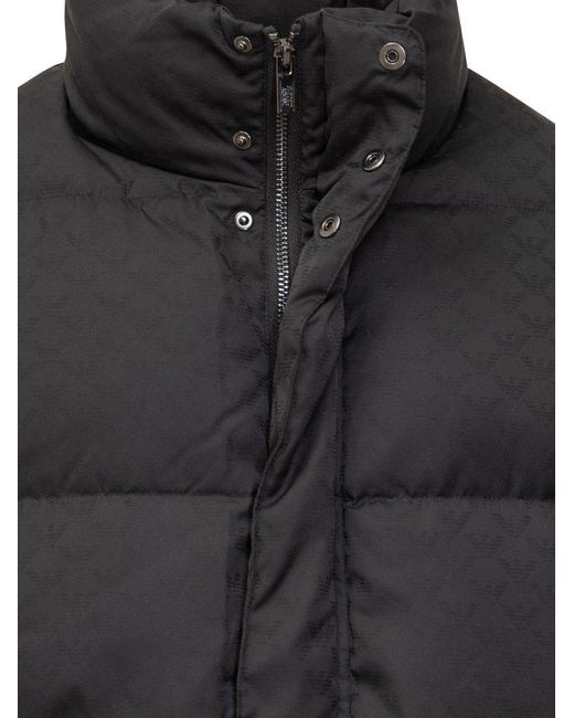 Emporio Armani Black Monogram Printed High-Neck Down Jacket for men