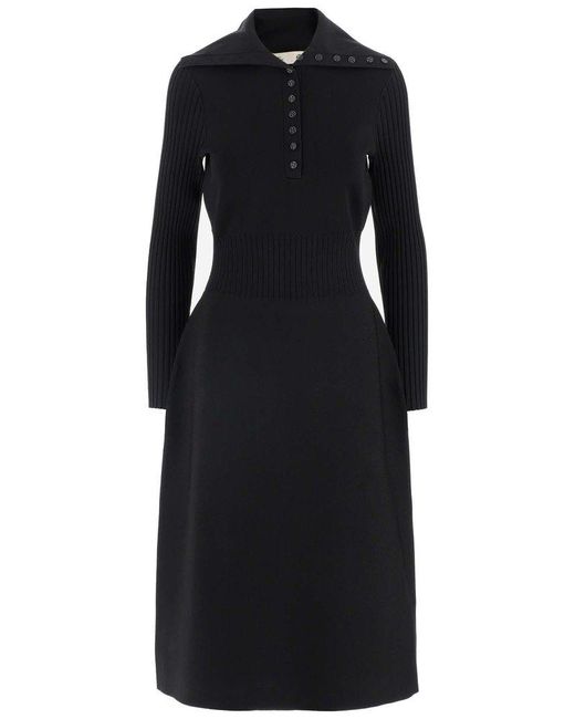 Tory Burch Synthetic Knitted Polo Sweater Dress in Black | Lyst
