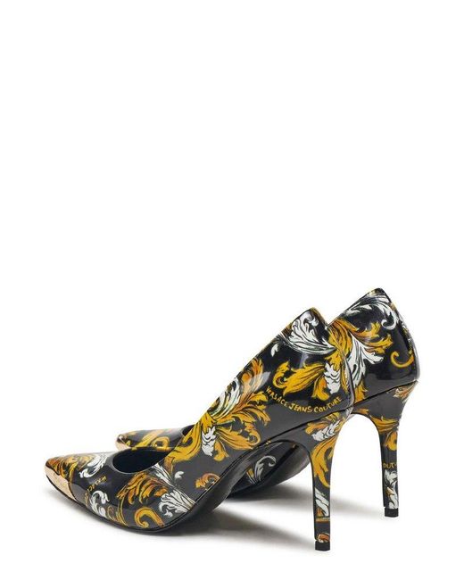 Versace Jeans Couture Metallic Barocco-Printed Pointed-Toe Pumps