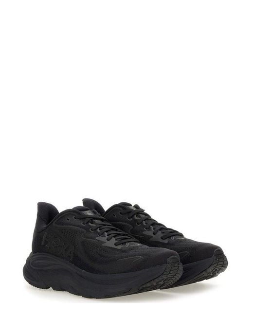 Hoka One One Black Clifton 10 Lace-Up Sneakers for men