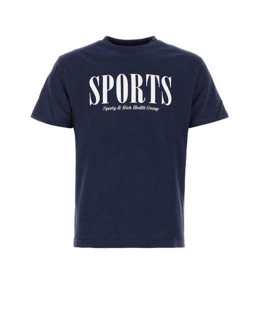 Sporty & Rich Blue Logo Printed Crewneck T-shirt