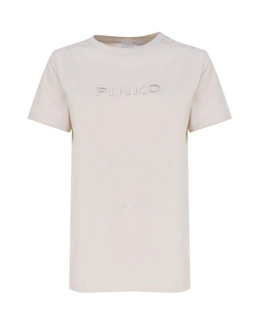 Pinko White Logo Embroidered Crewneck T-shirt