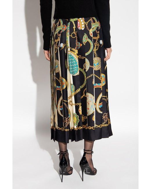 Gucci Black Pleated Printed Silk-twill Midi Skirt