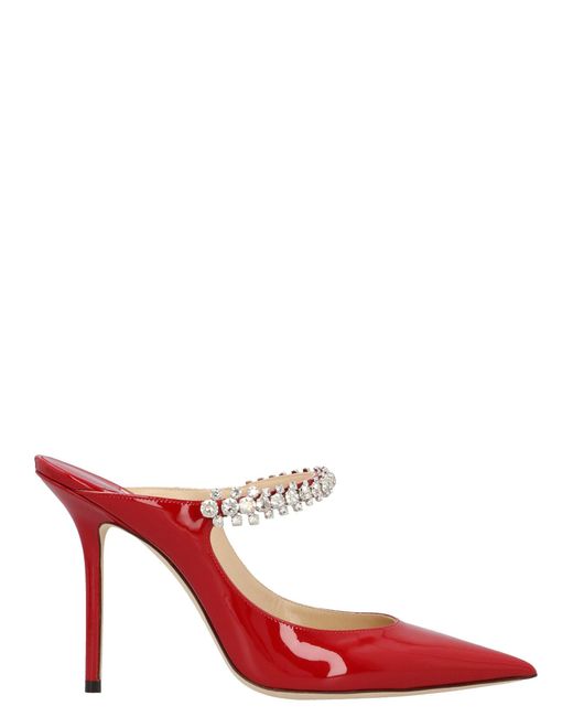 Jimmy Choo Red Bing Embellished Patent Leather Mules
