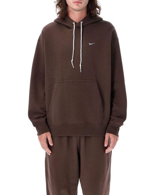 Nike Brown Solo Swoosh Logo-embroidered Cotton-blend Jersey Hoodie for men
