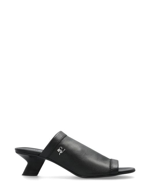 Courreges Black Logo Plaque Open-Toe Mules