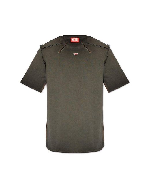 DIESEL Gray T-erie-n Micro-waffle Shoulders T-shirt for men
