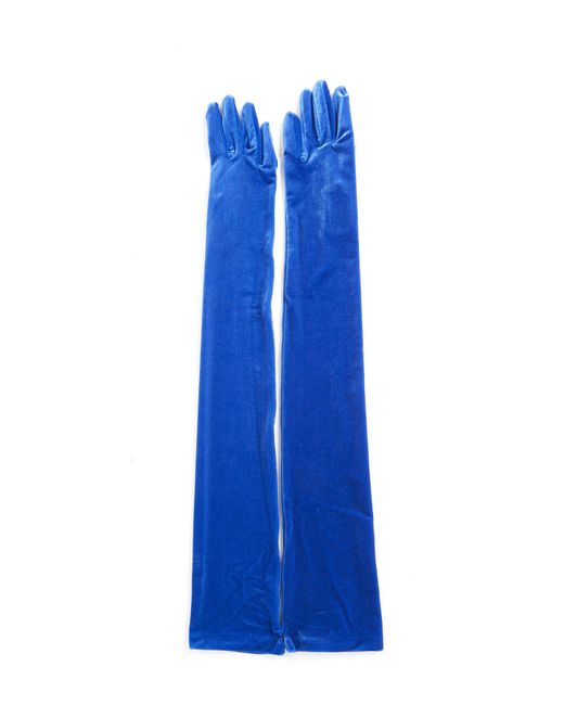 Balenciaga Blue Long Velvet Gloves